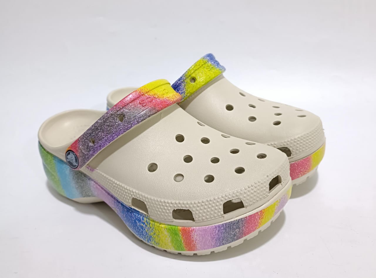 CROCS PLATFORM-PLATFORM GRADASI RAINBOW GLITTER W5-W9-berkah, sehat, bahagia selalu. Senyum aja dulu